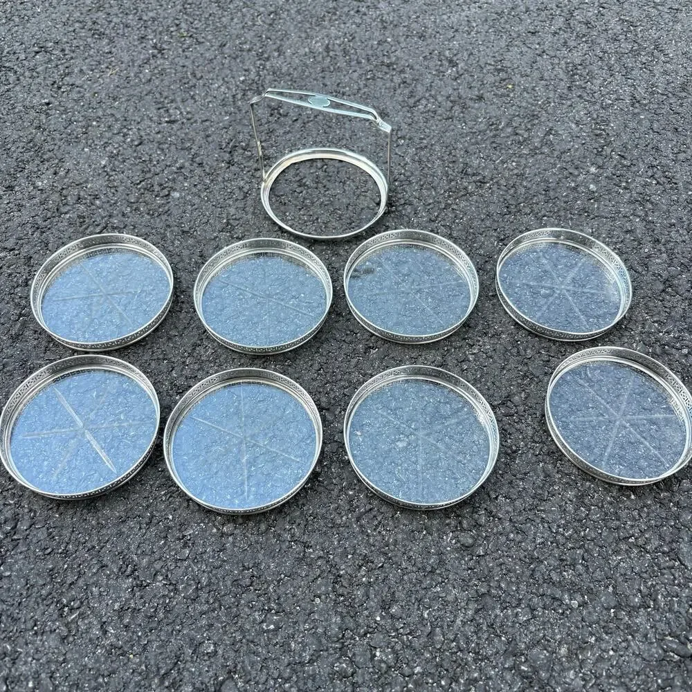 Art Deco Sterling Silver and Cut Glass Coaster Set (8)